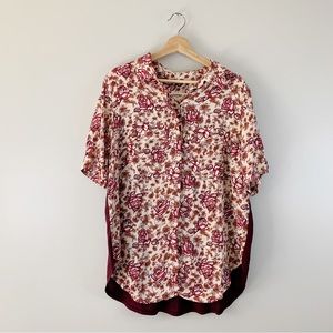 Anthropologie Porridge Bergen Floral Button Down Shirt Top XL Blouse Rose Purple